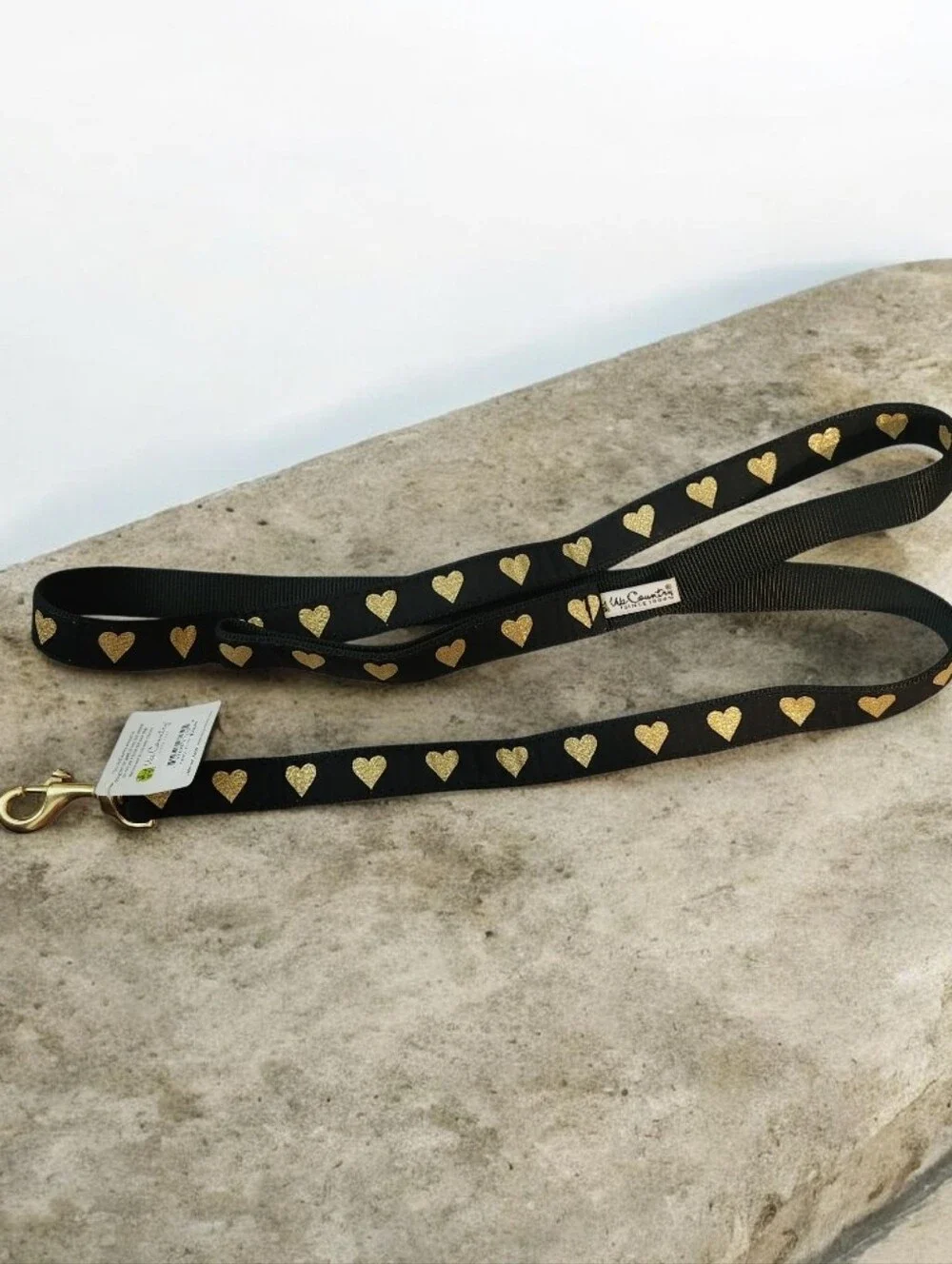 Dog Leash with Gold Hearts - Black